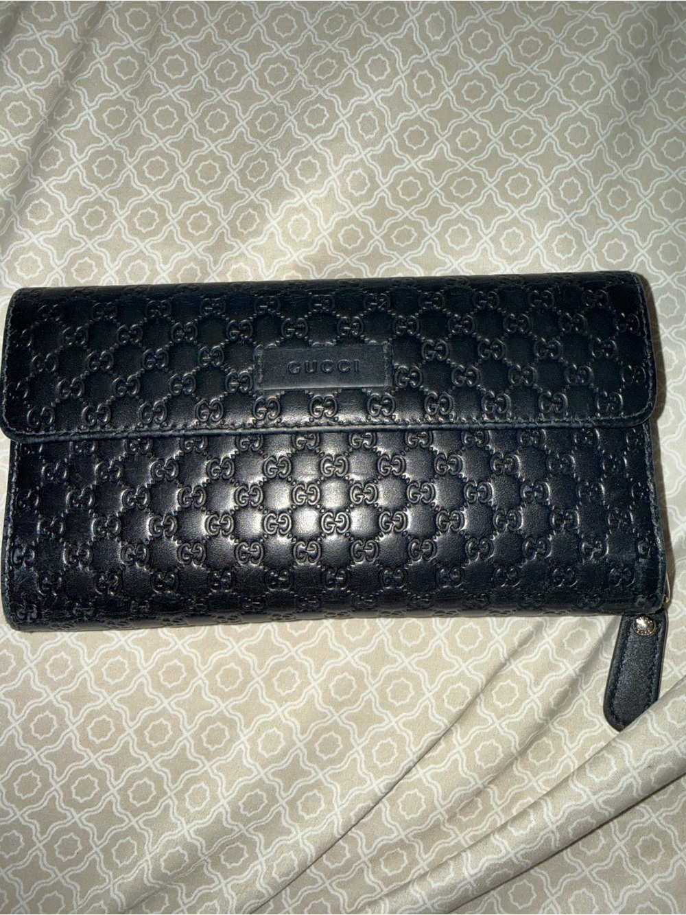 Gucci Black GG-Stamped Leather Continental Wallet